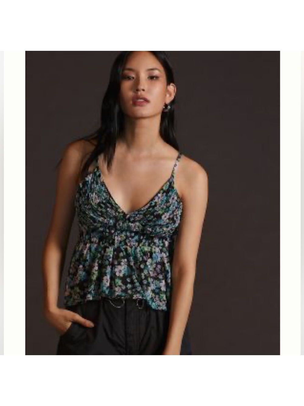NEW Anthropologie Mesh Floral Ruffle Tank XL